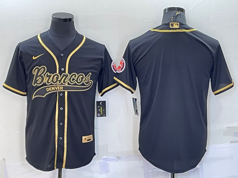 Men's Denver Broncos Blank Black Gold With Patch Cool Base Stitched Baseball Jersey Men's Denver Broncos Blank Black Gold With Patch Cool Base Stitched Baseball Jersey